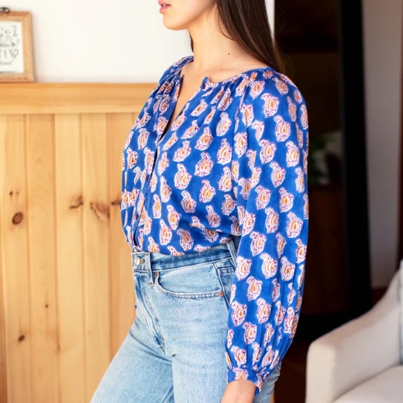 Emerson Fry Frances Blouse in Blue Paisley Flowers | Size Medium - Picture 2 of 13